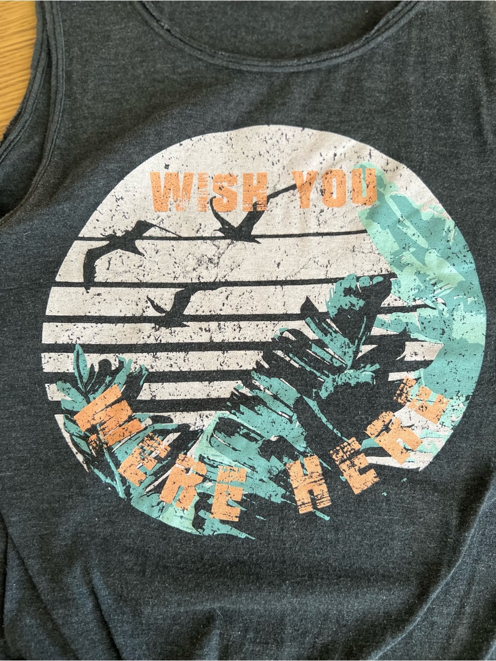 Wish You Were Here Graphic Tie-Front Tank Top Heathered Dark Grey - Picture 5 of 6